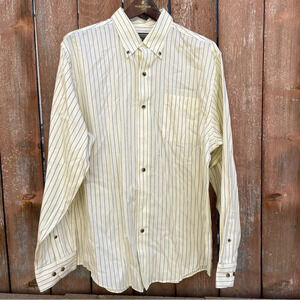 DENVER HAYES Men’s Yellow Stripe Button Down Long Sleeve No Iron Shirt Large
